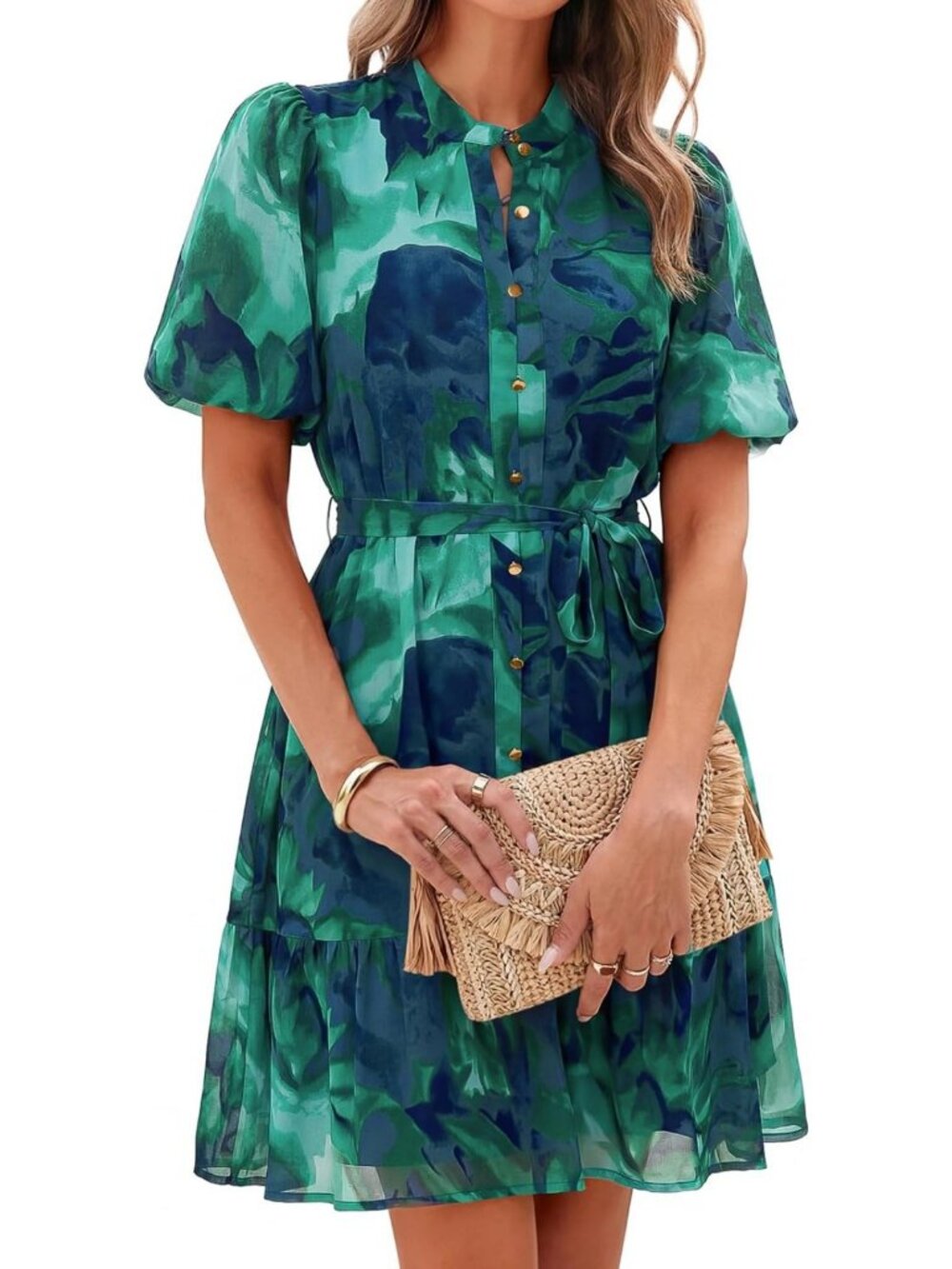 Floral Summer Mini Dress for Women | Casual V Neck, Button Down, Ruffle A-Line